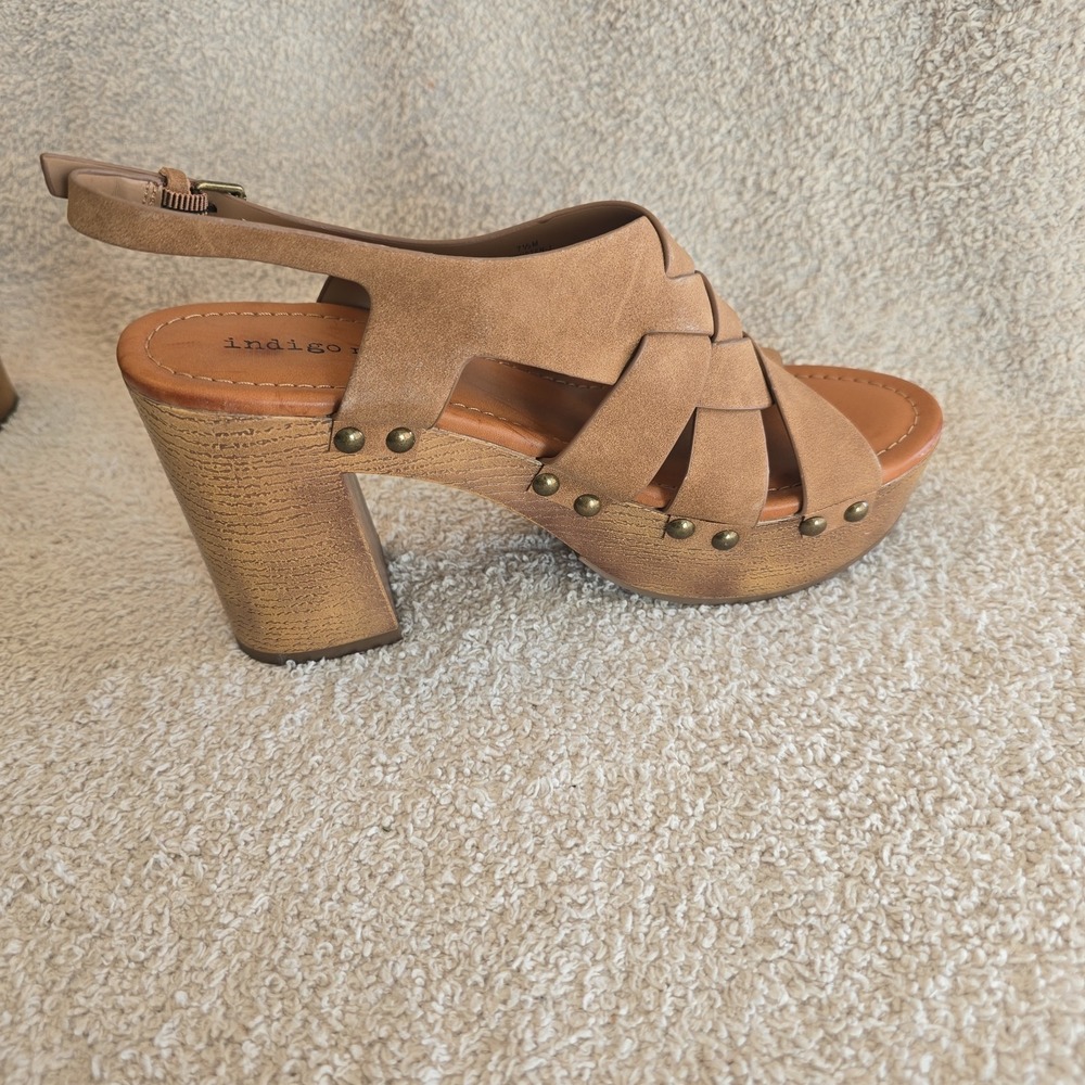Indigo Rd Platform Heel Sandals Criss-cross Straps Brown Size 7.5 - Picture 6 of 13